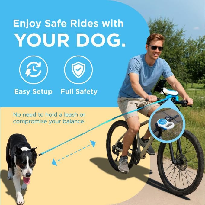 Bicycle and dog bike leash used during gradual dog biking introduction