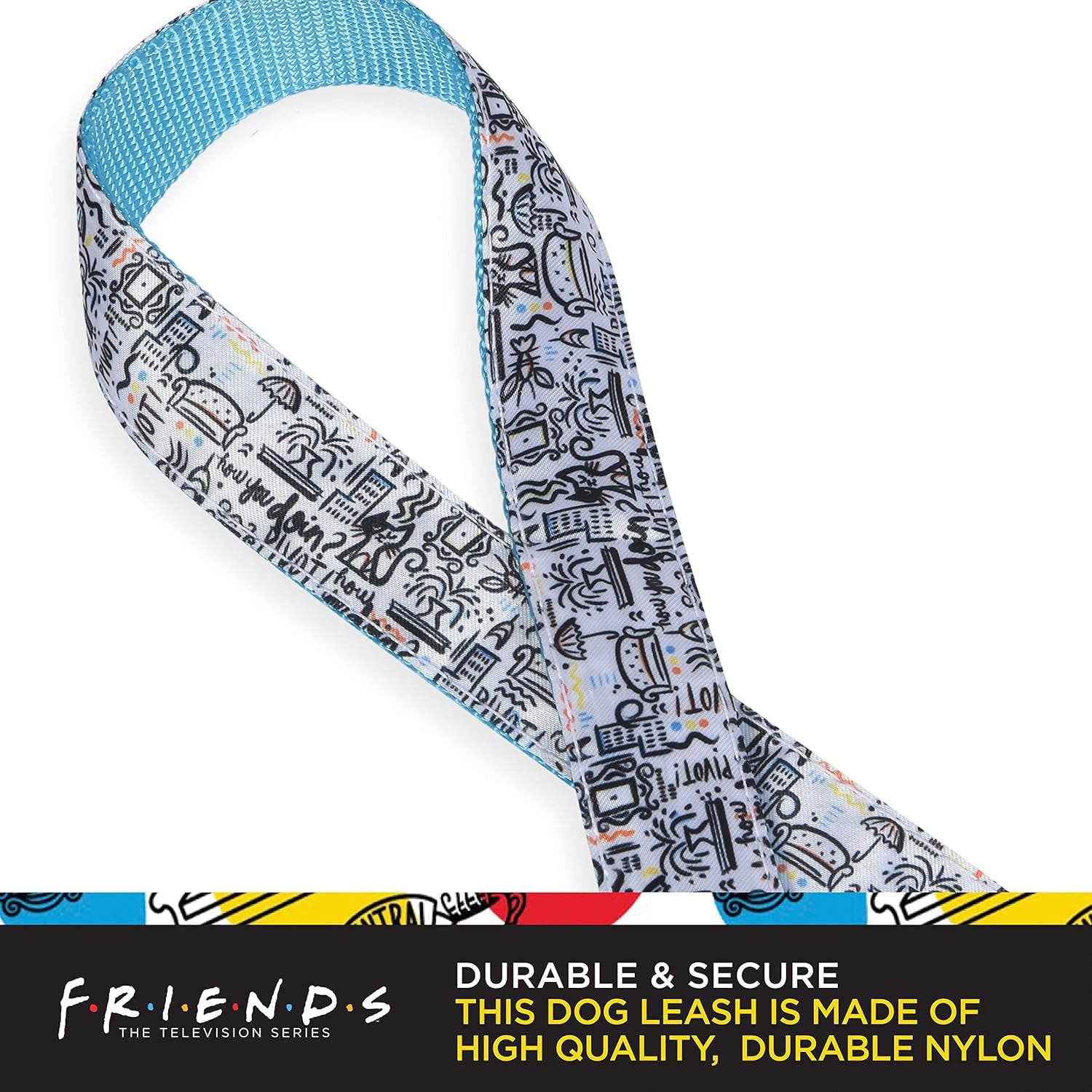 Friends TV Show City Doodle Dog Leash, 4 Ft (48 Inches) | Cute Blue Dog Leash Easily Attaches to Any Collar or Harness