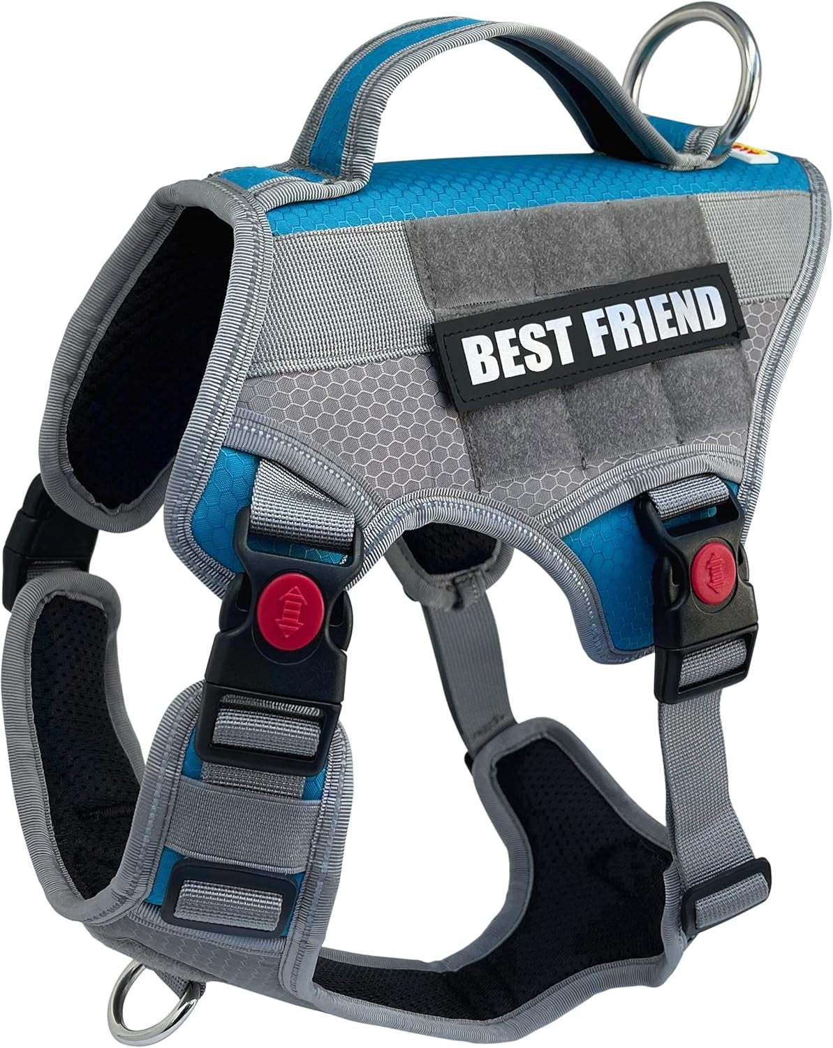 Tactical Working Dog Vest Harness - No-Pull Service Dog Jacket with Reflective Hook & Loop Patches - Padded Handle, Buckles with Quick Release Buttons, Adjustable Straps - Blue, Small