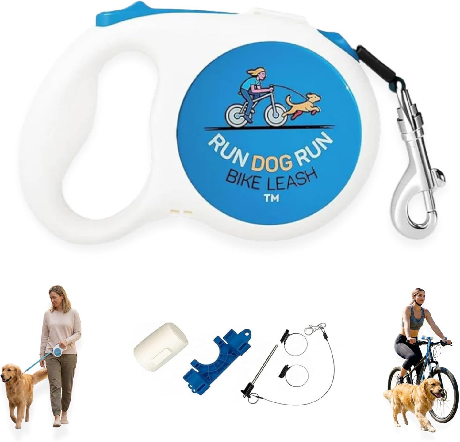 Handlebar Dog Bike Leash, 16 Ft Retractable Dog Leash for Cycling or Walking, Quick Attach, with Flashlight Slot and Poop Bag Holder, Bike Attachment for Dogs, Hands Free Leashes Running Accesories.