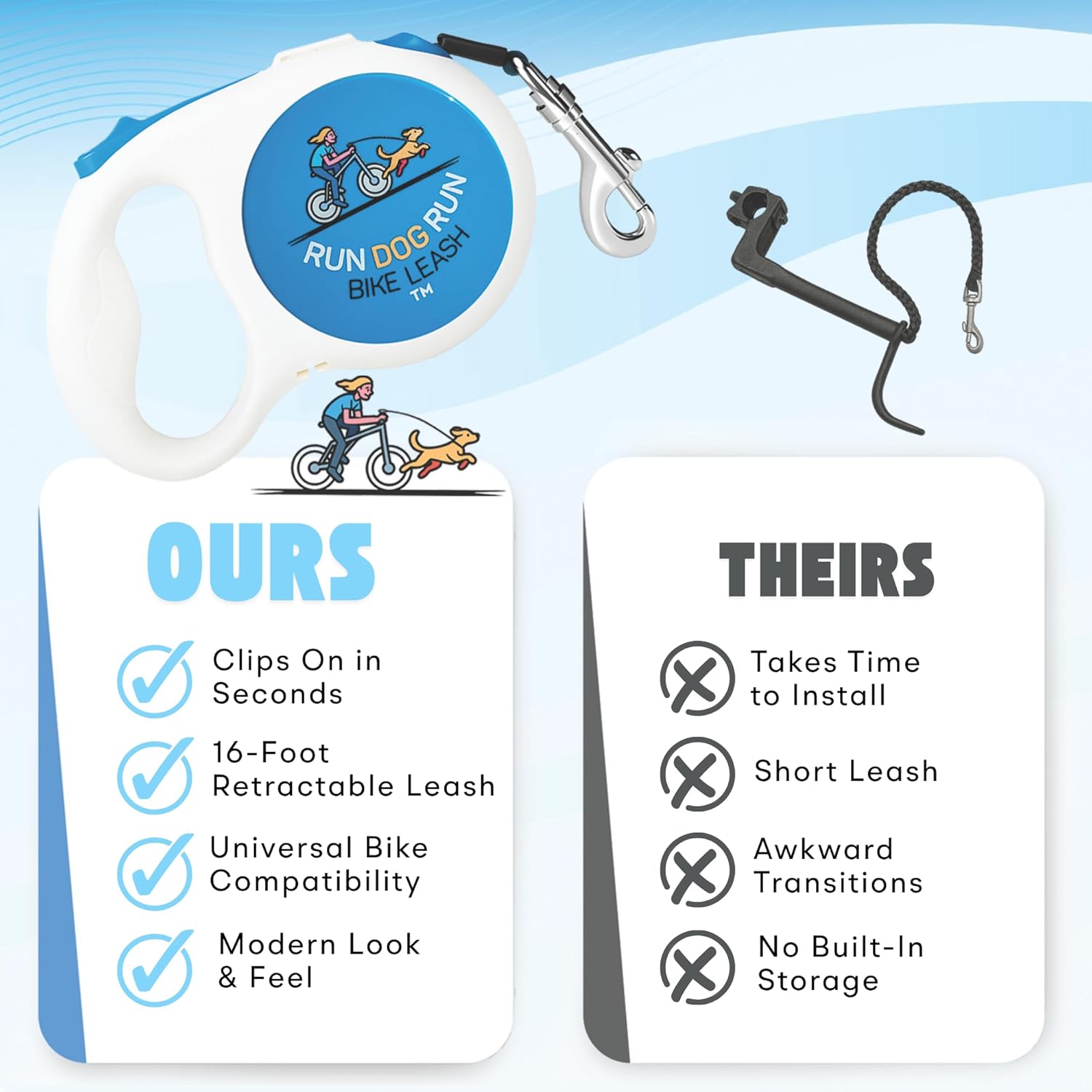 Handlebar Dog Bike Leash, 16 Ft Retractable Dog Leash for Cycling or Walking, Quick Attach, with Flashlight Slot and Poop Bag Holder, Bike Attachment for Dogs, Hands Free Leashes Running Accesories.