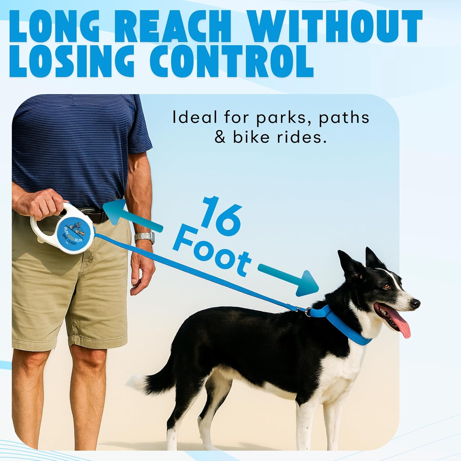 Handlebar Dog Bike Leash, 16 Ft Retractable Dog Leash for Cycling or Walking, Quick Attach, with Flashlight Slot and Poop Bag Holder, Bike Attachment for Dogs, Hands Free Leashes Running Accesories.